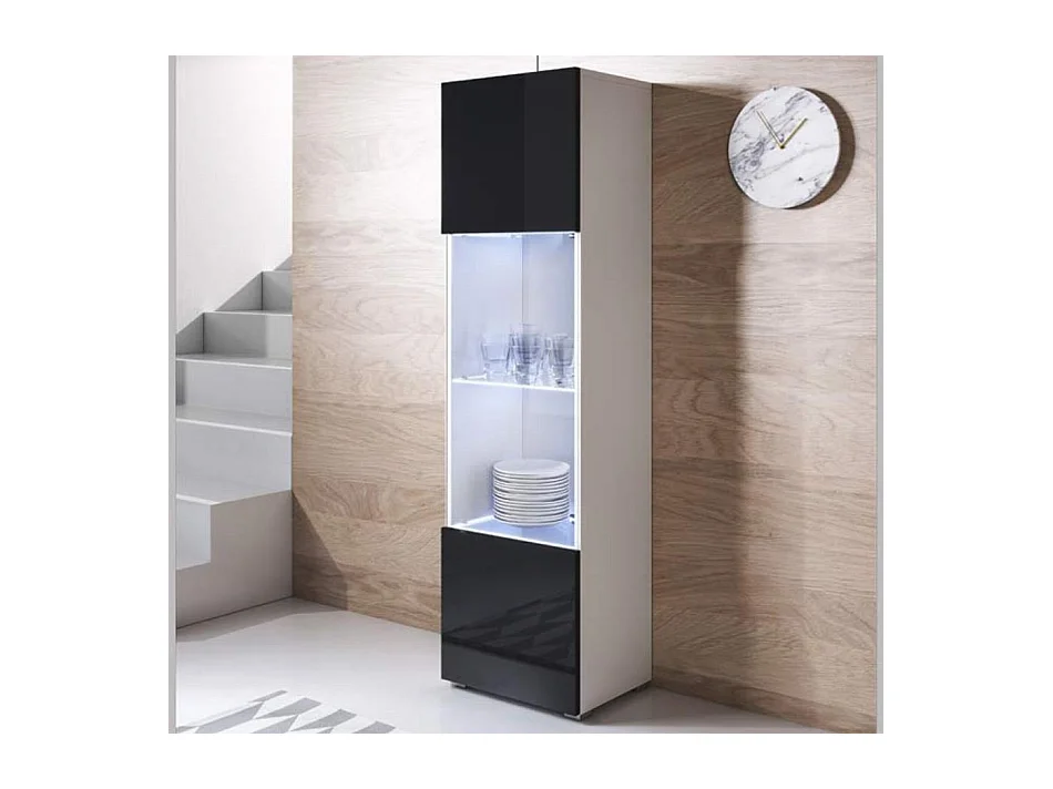 Vitrina para Salón comedor en Blanco y Negro con LED 40x29x167cm Luke V6