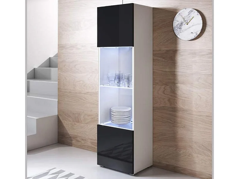 Vitrina para Salón comedor en Blanco y Negro con LED 40x29x167cm Luke V6