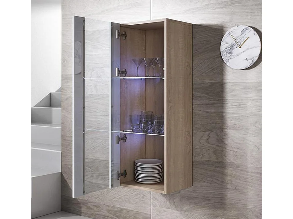 Vitrina para Salón comedor en Sonoma y Blanco con LED 40x29x126cm Luke V2