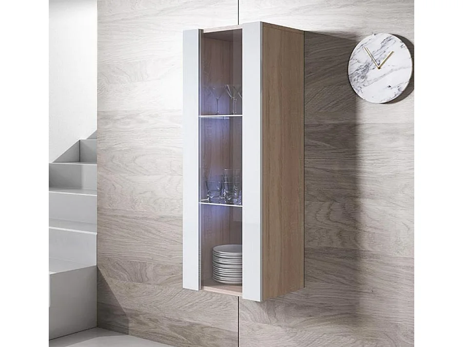 Vitrina para Salón comedor en Sonoma y Blanco con LED 40x29x126cm Luke V2