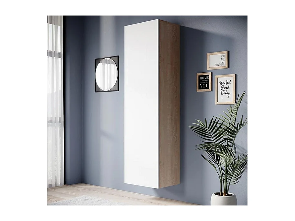 Armoire murale pour Salon Salle à manger en Sonoma et Blanc 40x29x165cm Eliot