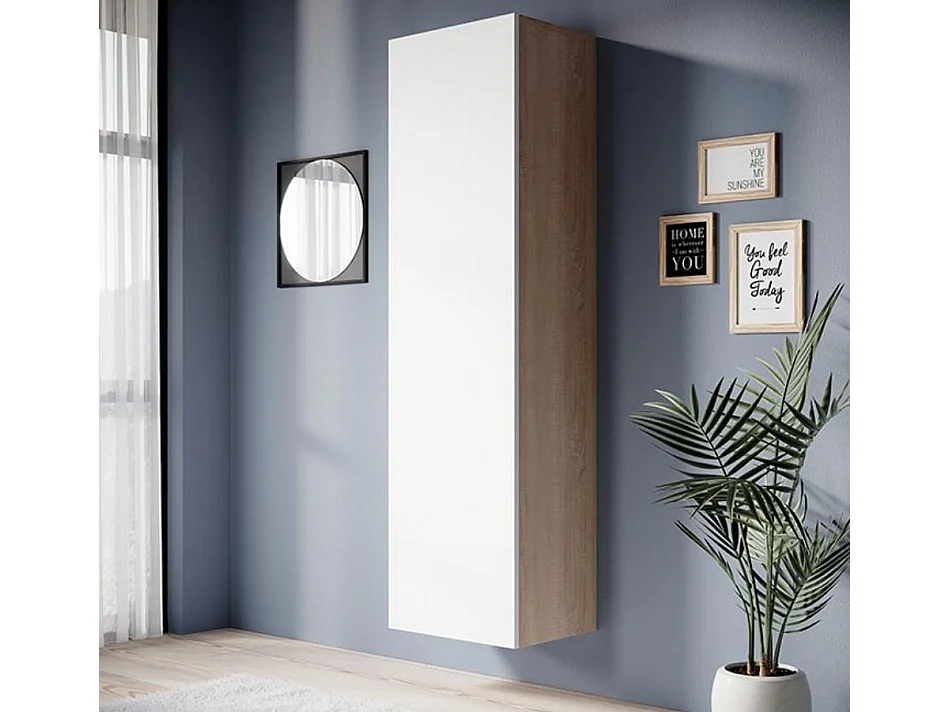 Armoire murale pour Salon Salle à manger en Sonoma et Blanc 40x29x165cm Eliot