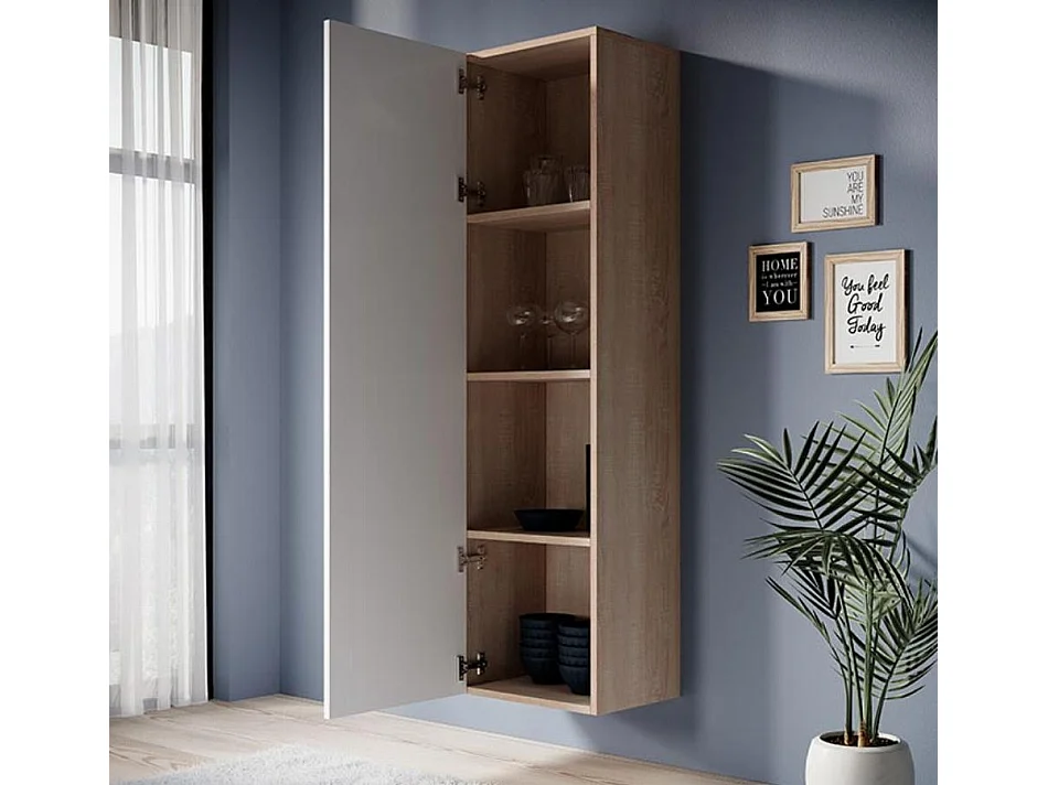 Armoire murale pour Salon Salle à manger en Sonoma et Blanc 40x29x165cm Eliot