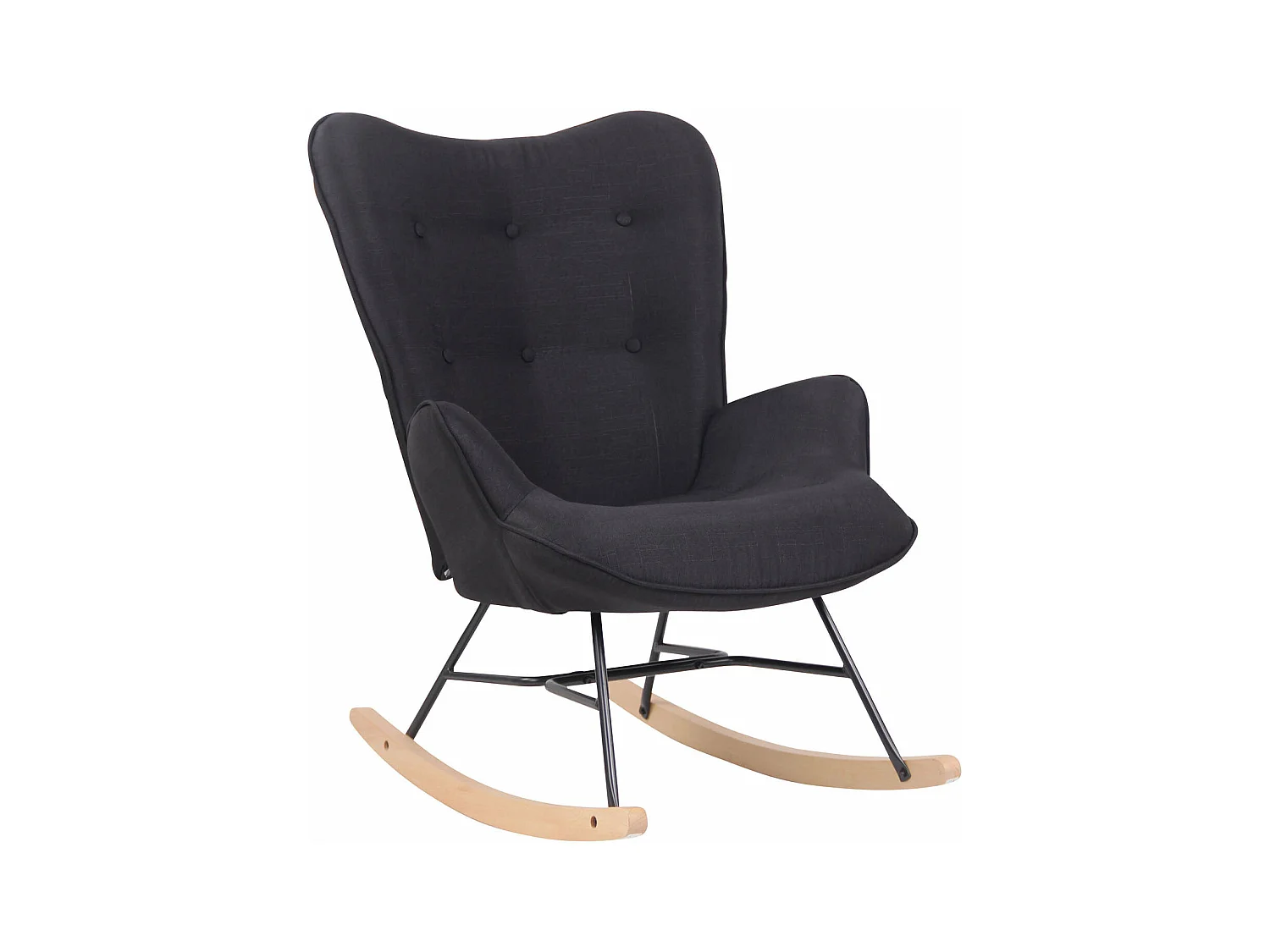 Silla mecedora rocking chair tapizado con botones decorativos en tela negra y metal M10_003371