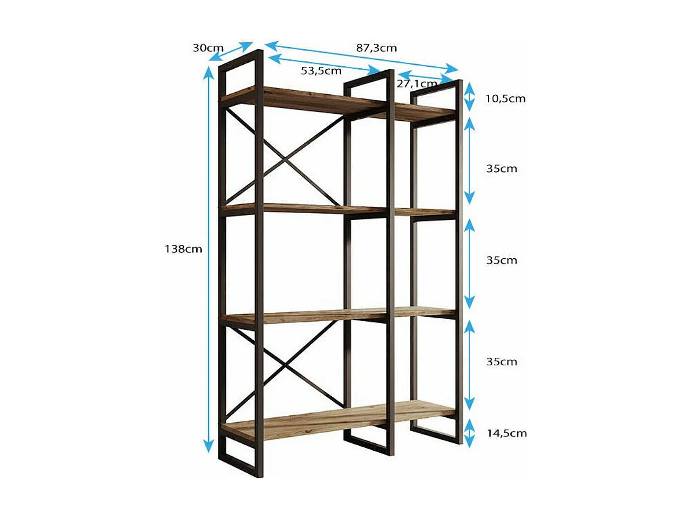 Estantería para Salón comedor en Pino Atlantico y Acero 87,5x30x138cm Factory E