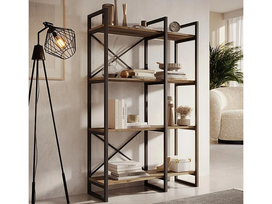 Etagère pour Salon Salle à manger en Pin Atlantique et Acier 87,5x30x138cm Factory E