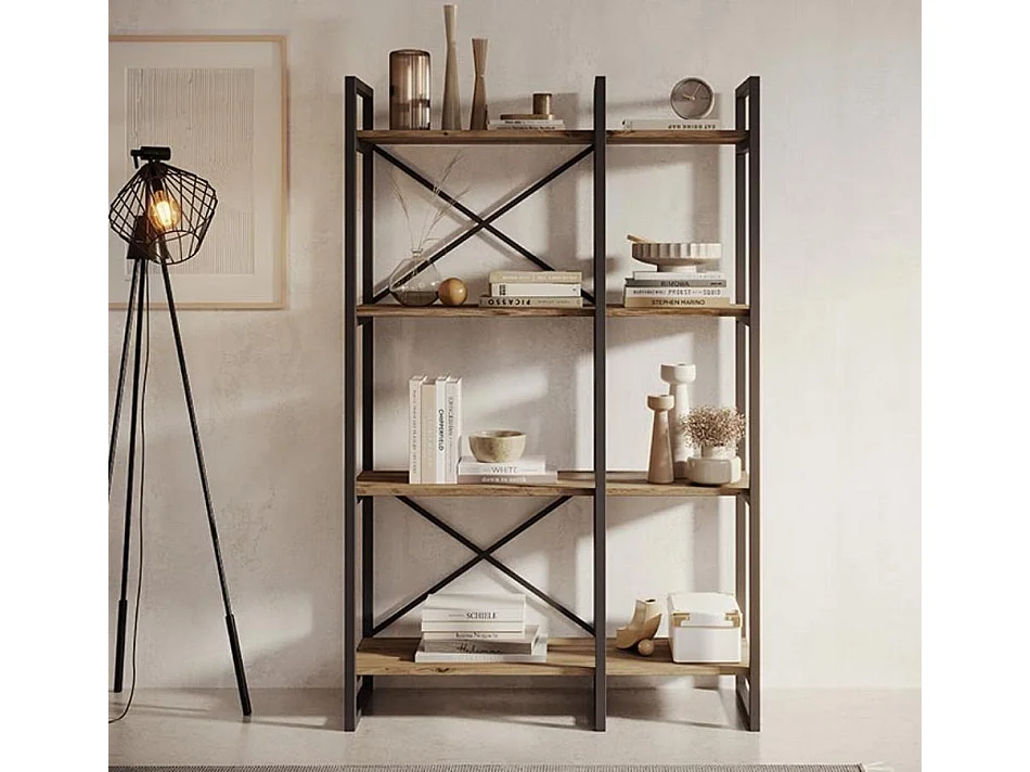 Etagère pour Salon Salle à manger en Pin Atlantique et Acier 87,5x30x138cm Factory E