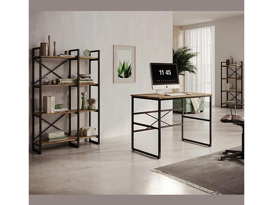 Etagère pour Salon Salle à manger en Pin Atlantique et Acier 87,5x30x138cm Factory E