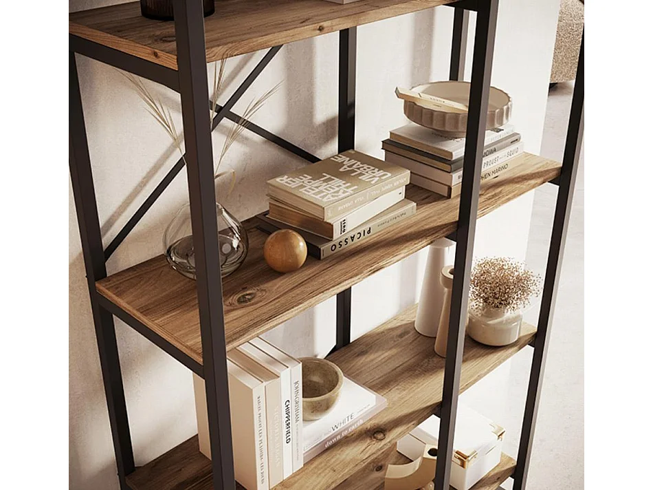 Etagère pour Salon Salle à manger en Pin Atlantique et Acier 87,5x30x138cm Factory E