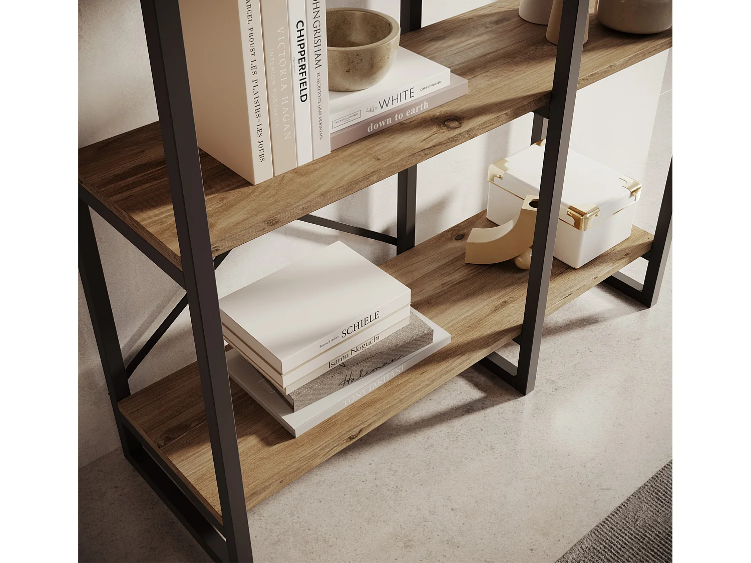 Estantería para Salón comedor en Pino Atlantico y Acero 87,5x30x138cm Factory E