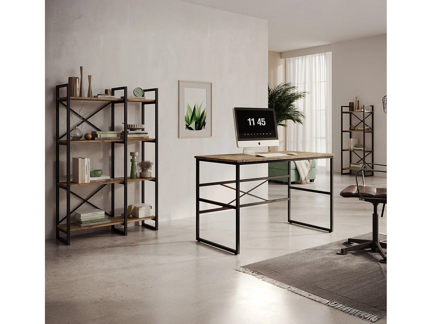 Estantería para Salón comedor en Pino Atlantico y Acero 87,5x30x138cm Factory E