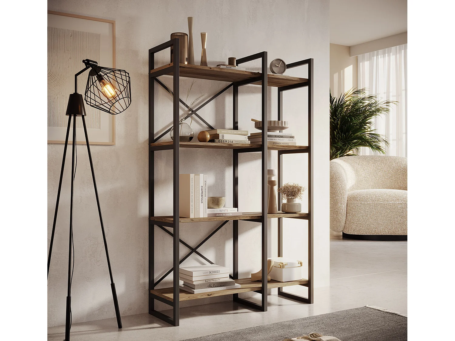 Etagère pour Salon Salle à manger en Pin Atlantique et Acier 87,5x30x138cm Factory E