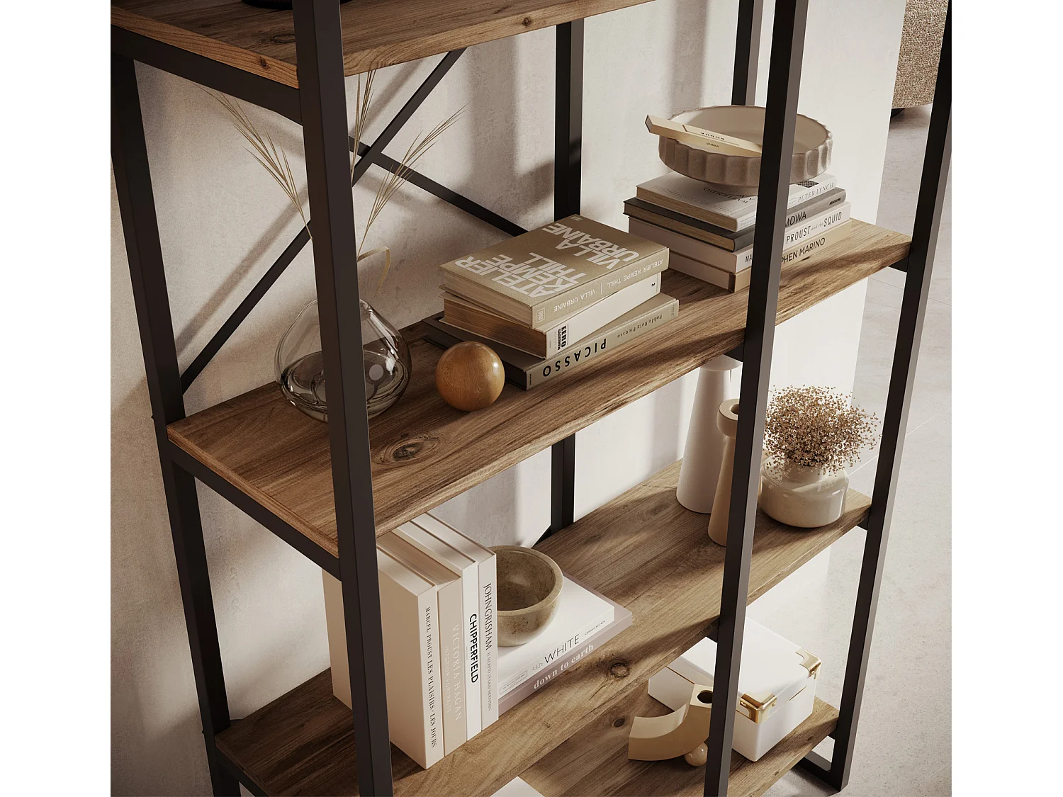 Etagère pour Salon Salle à manger en Pin Atlantique et Acier 87,5x30x138cm Factory E