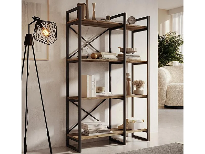 Etagère pour Salon Salle à manger en Pin Atlantique et Acier 87,5x30x138cm Factory E