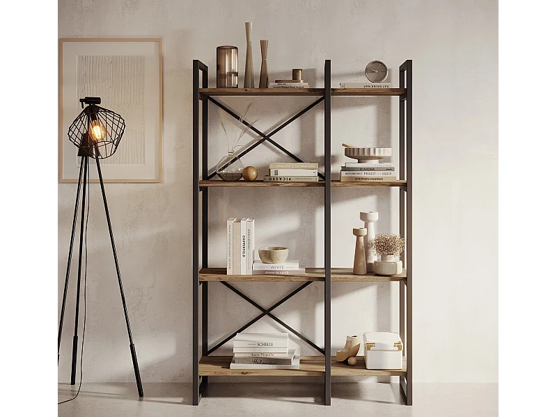 Etagère pour Salon Salle à manger en Pin Atlantique et Acier 87,5x30x138cm Factory E