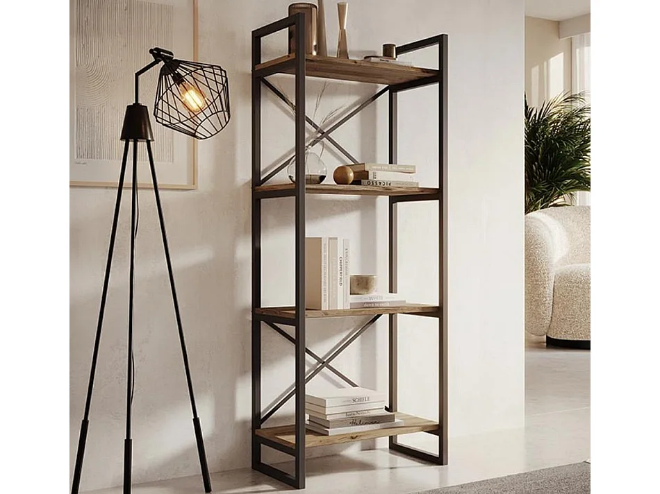 Etagère pour Salon Salle à manger en Pin Atlantique et Acier 55x30x138cm Factory E