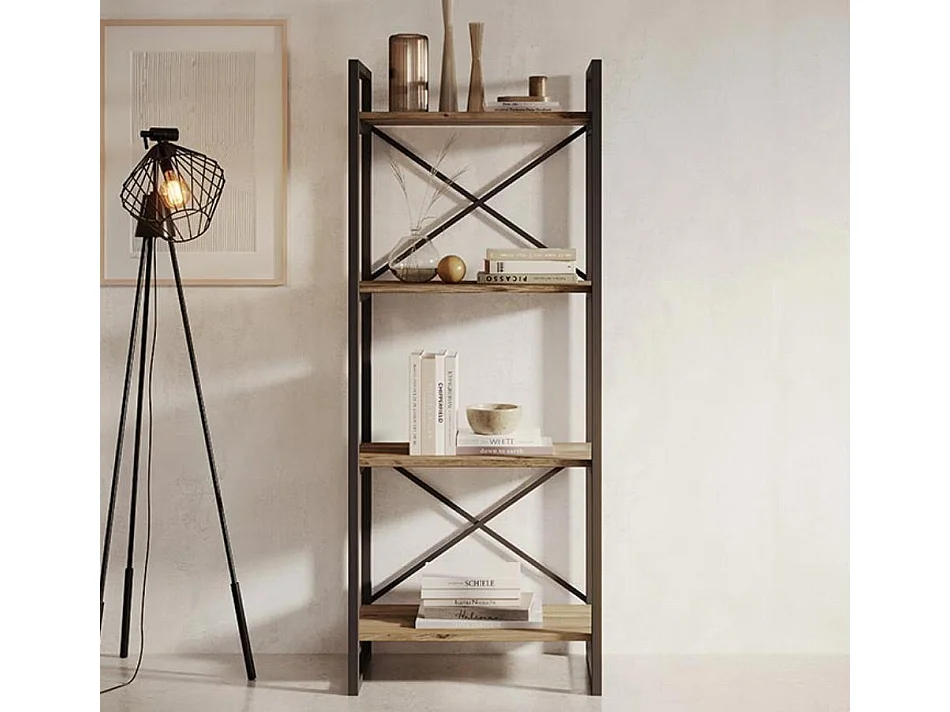 Etagère pour Salon Salle à manger en Pin Atlantique et Acier 55x30x138cm Factory E