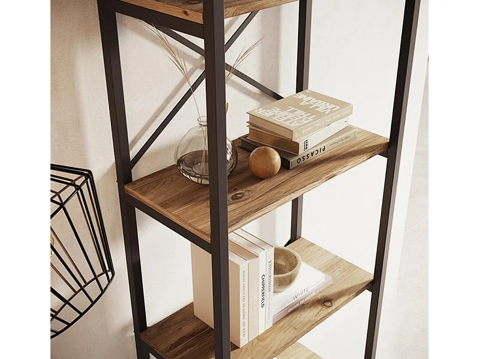 Etagère pour Salon Salle à manger en Pin Atlantique et Acier 55x30x138cm Factory E