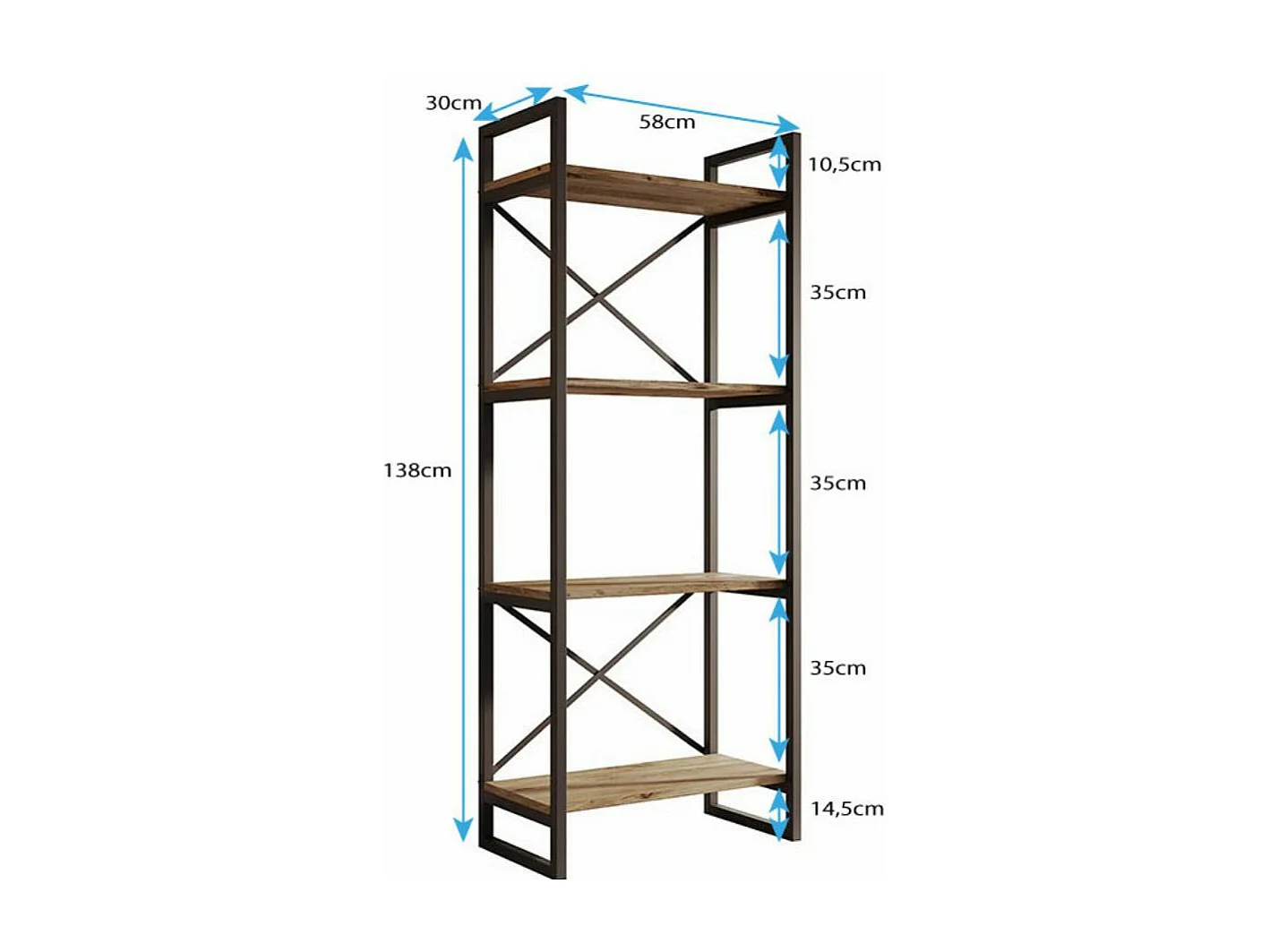 Etagère pour Salon Salle à manger en Pin Atlantique et Acier 55x30x138cm Factory E