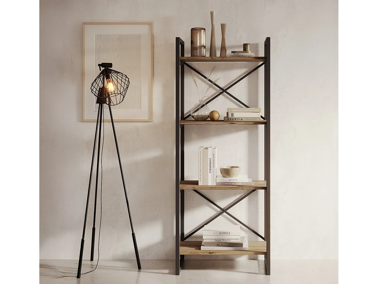 Etagère pour Salon Salle à manger en Pin Atlantique et Acier 58x30x138cm Factory E