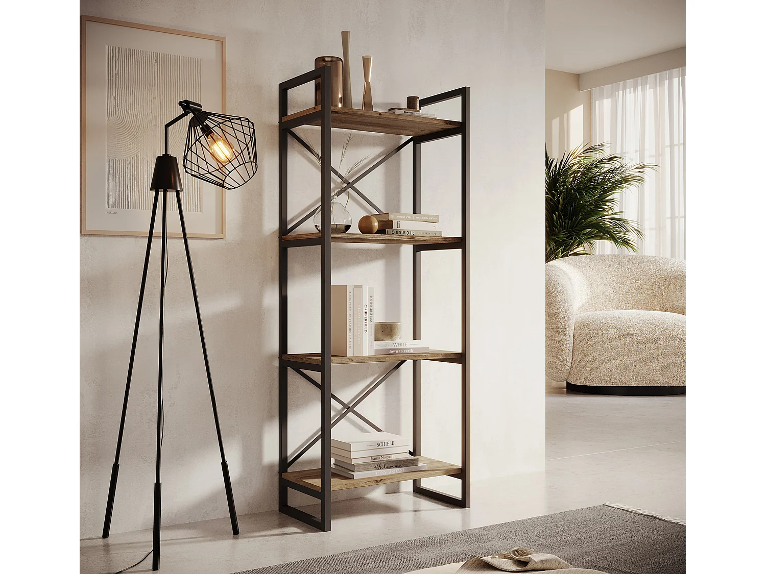 Etagère pour Salon Salle à manger en Pin Atlantique et Acier 58x30x138cm Factory E