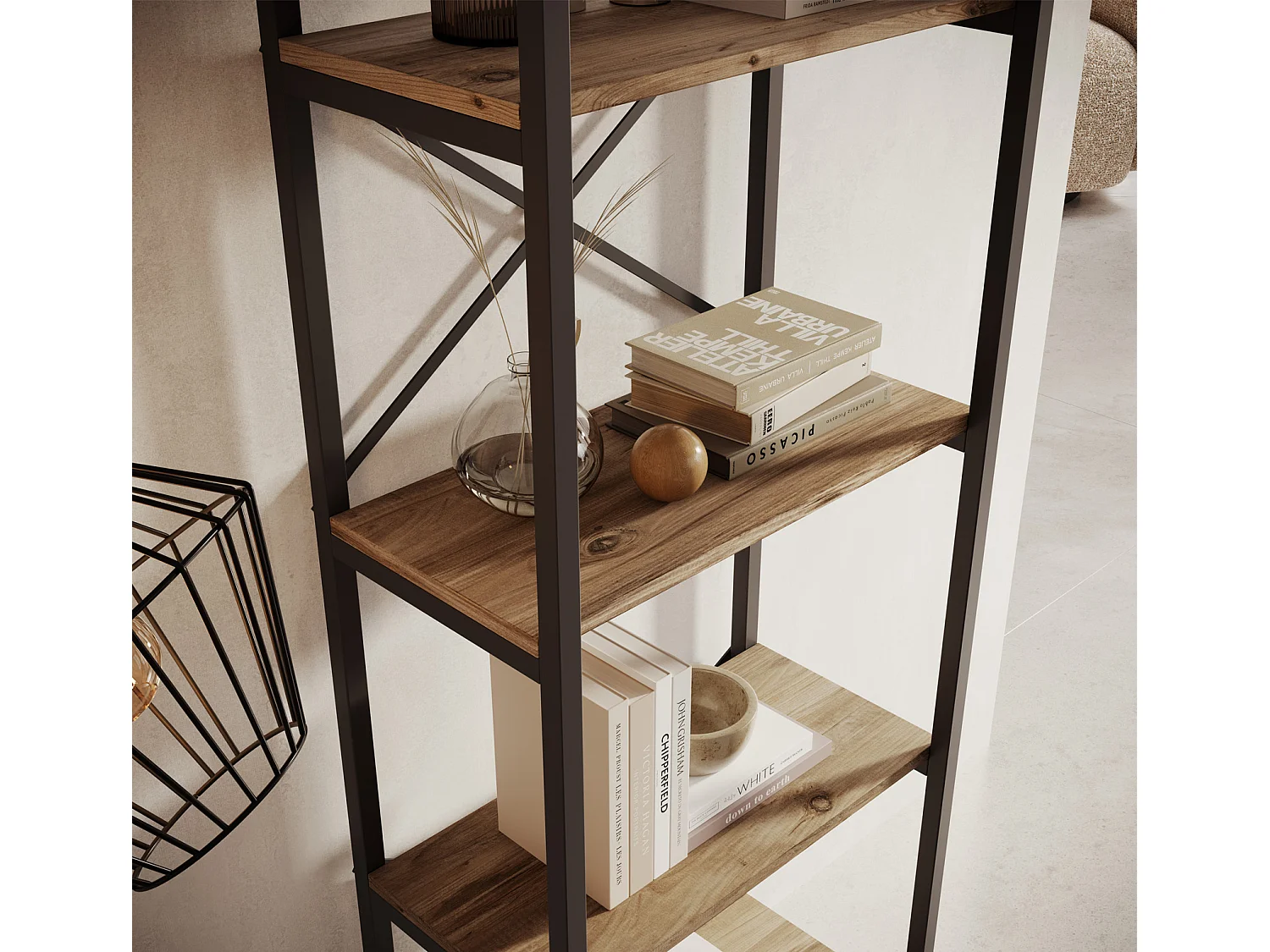 Etagère pour Salon Salle à manger en Pin Atlantique et Acier 58x30x138cm Factory E