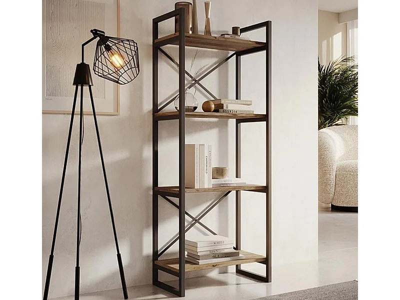 Etagère pour Salon Salle à manger en Pin Atlantique et Acier 55x30x138cm Factory E