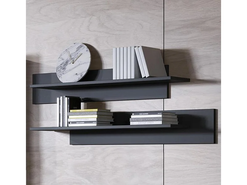 Lot 2 Etagères pour Salon Salle à manger en Noir 100x20x20cm Luke