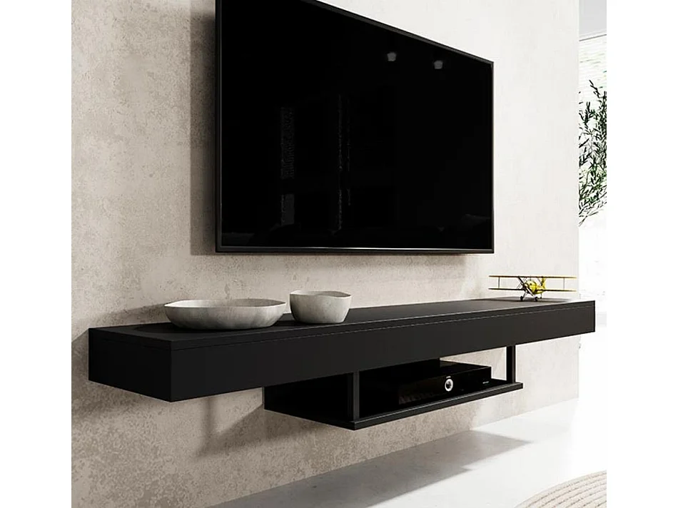 Meuble TV suspendu pour Salon Salle à manger en Noir 150x29,6x22cm Aydin