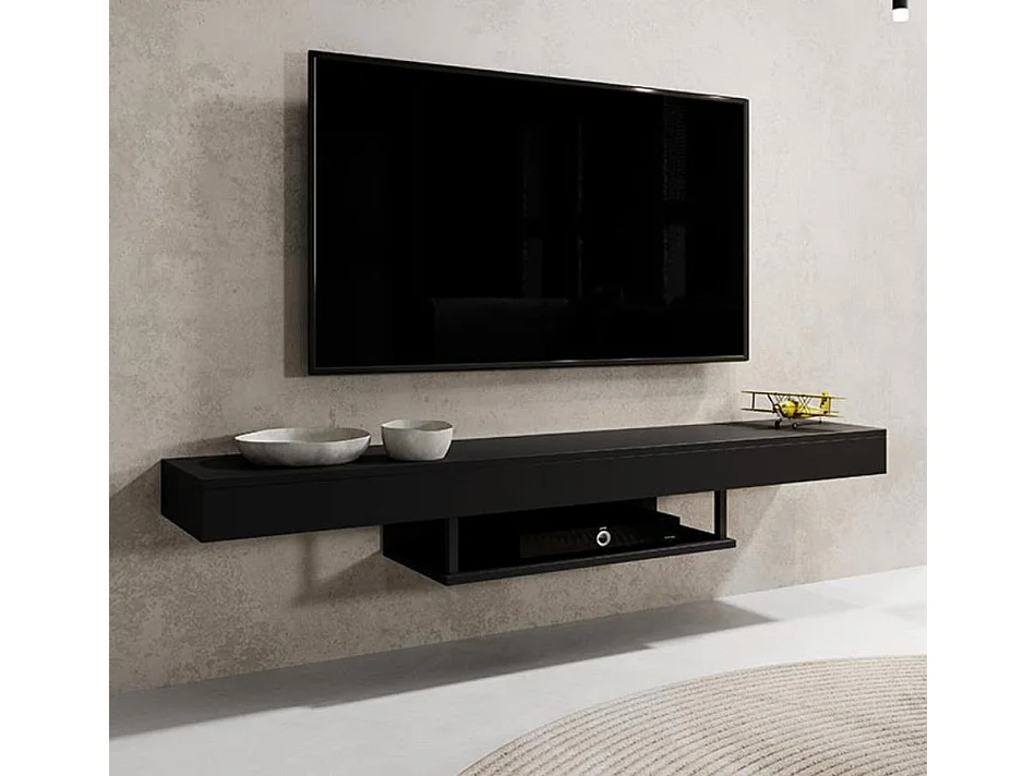 Meuble TV suspendu pour Salon Salle à manger en Noir 150x29,6x22cm Aydin
