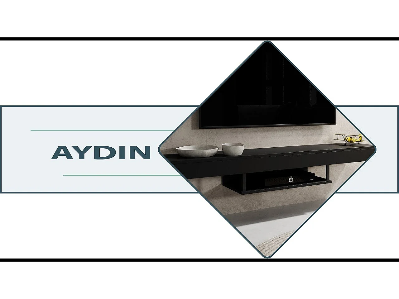 Meuble TV suspendu pour Salon Salle à manger en Noir 150x29,6x22cm Aydin