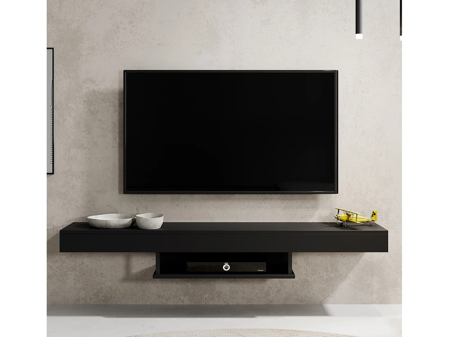 Meuble TV suspendu pour Salon Salle à manger en Noir 150x29,6x22cm Aydin