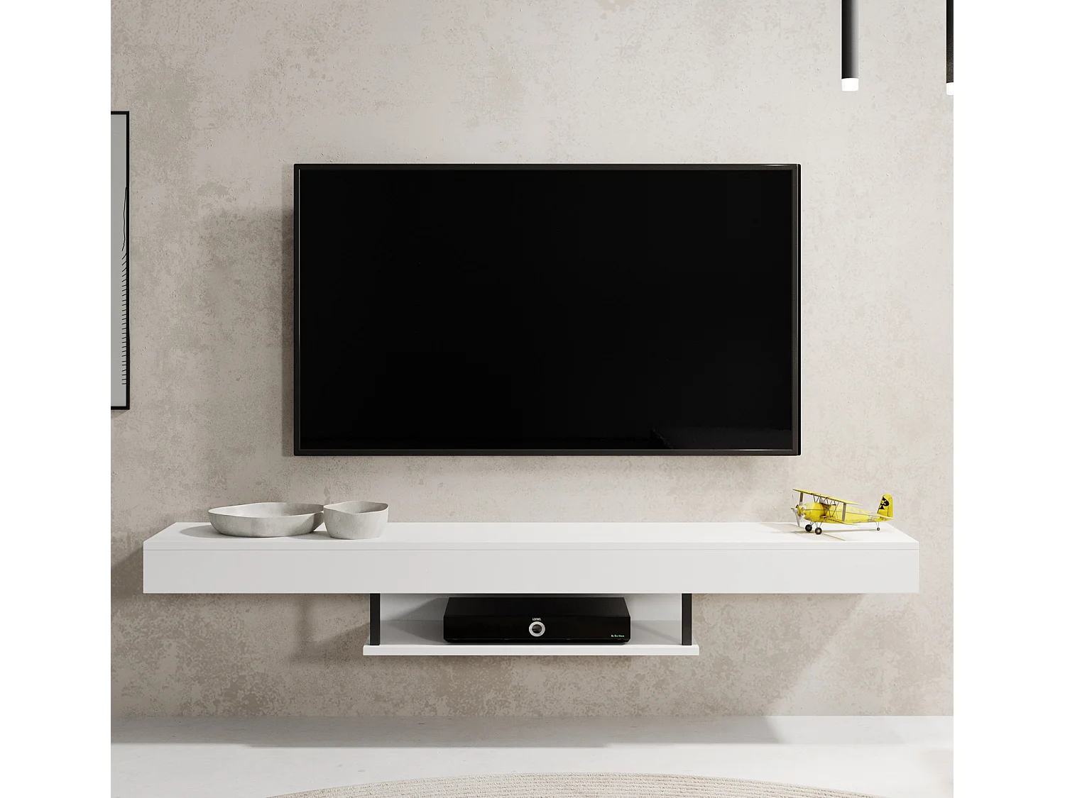 Meuble TV suspendu pour Salon Salle à manger en Blanc 150x29,6x22cm Aydin