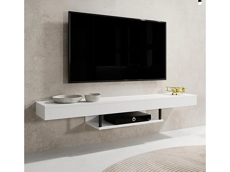 Meuble TV suspendu pour Salon Salle à manger en Blanc 150x29,6x22cm Aydin