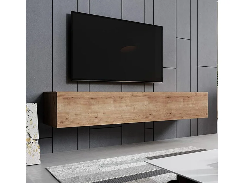 Meuble TV suspendu pour Salon Salle à manger en Coleur Chêne 180x40x30cm Aitana M2