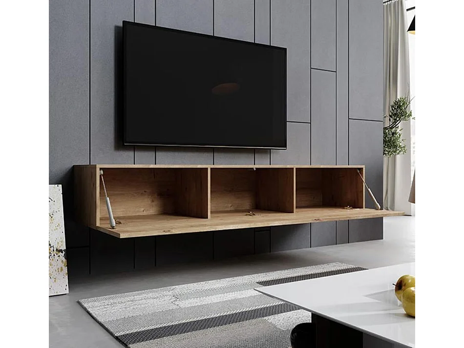 Meuble TV suspendu pour Salon Salle à manger en Coleur Chêne 180x40x30cm Aitana M2