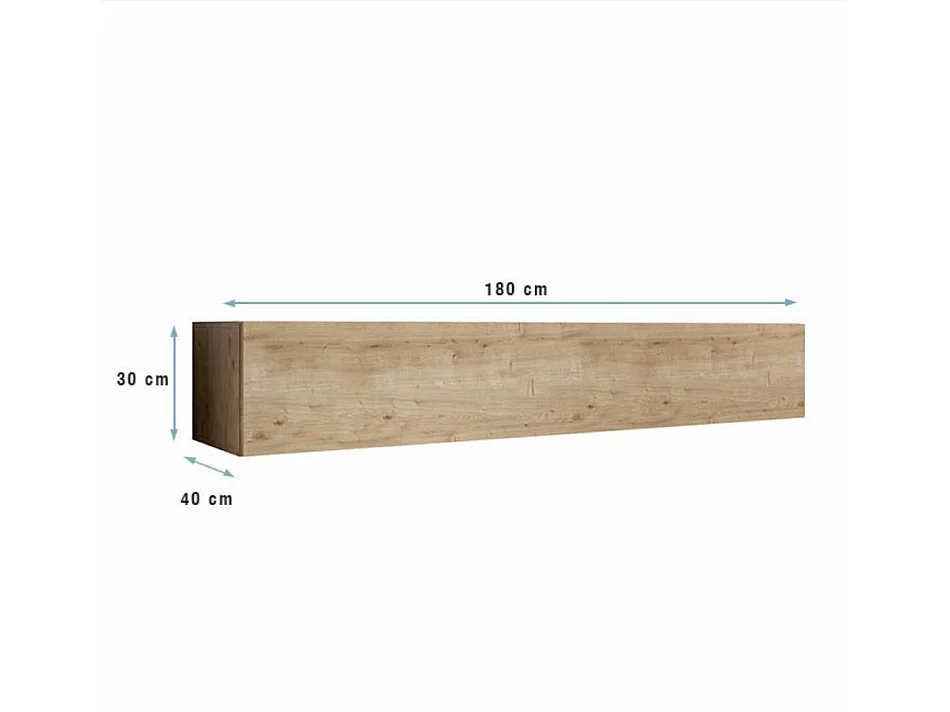 Meuble TV suspendu pour Salon Salle à manger en Coleur Chêne 180x40x30cm Aitana M2