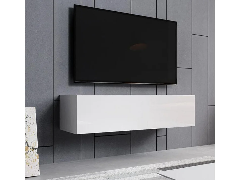 Meuble TV suspendu pour Salon Salle à manger en Blanc 120x40x30cm Aitana M1