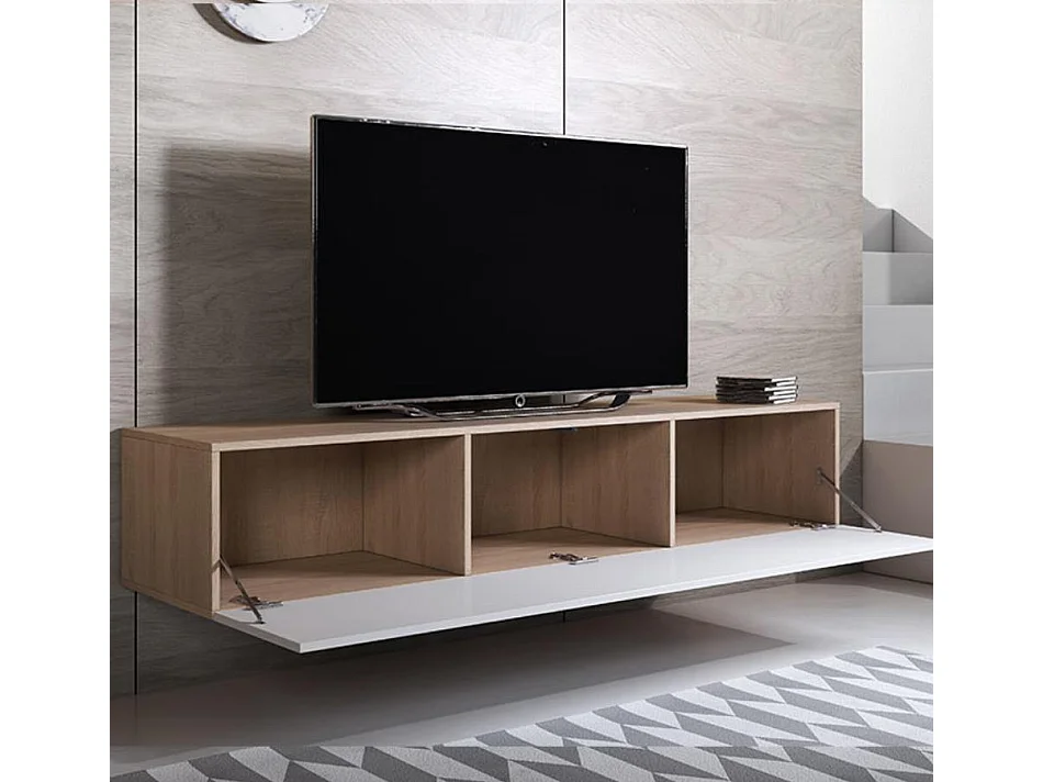 Meuble TV pour Salon Salle à manger en Sonoma et Blanc 160x40x30cm Luke H2