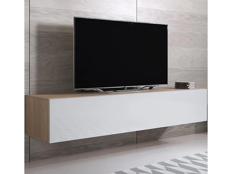 Mueble TV para Salón comedor en Sonoma y Blanco 160x40x30cm Luke H2