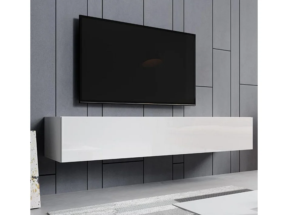 Meuble TV suspendu pour Salon Salle à manger en Blanc 180x40x30cm Aitana M2