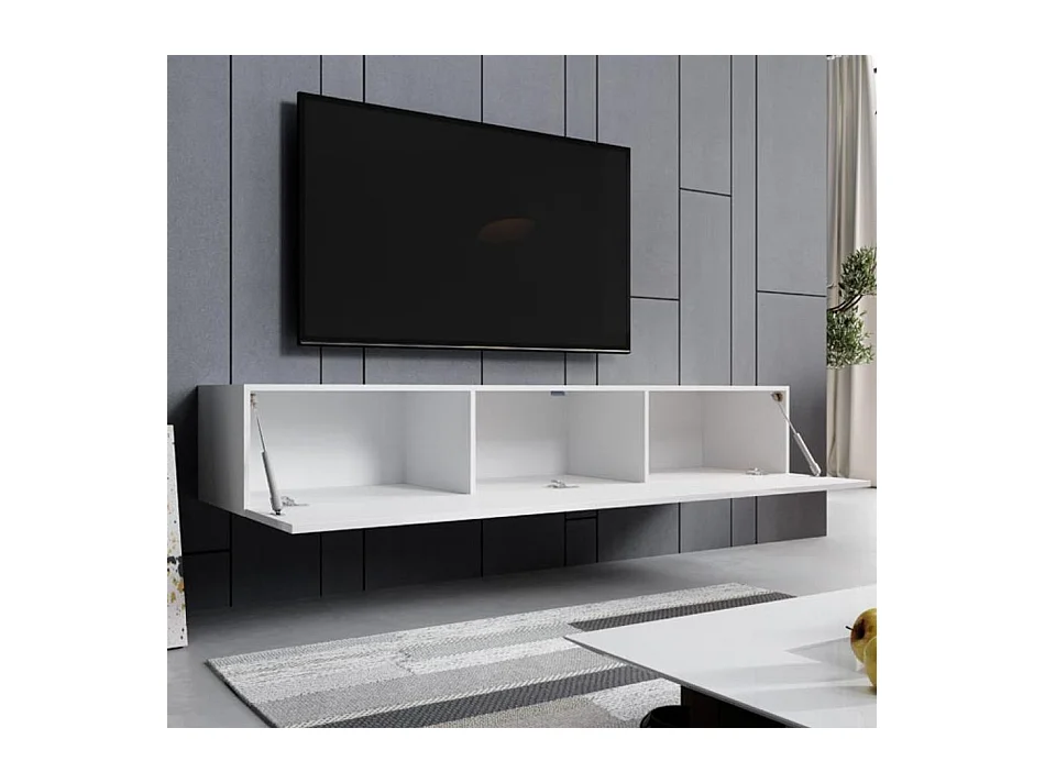 Meuble TV suspendu pour Salon Salle à manger en Blanc 180x40x30cm Aitana M2