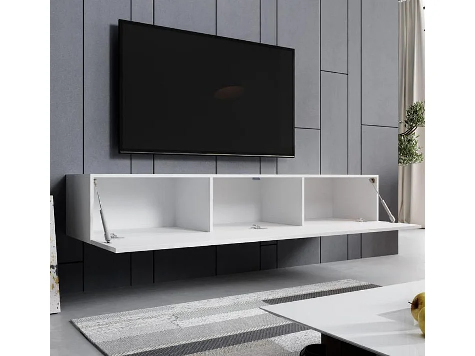 Meuble TV suspendu pour Salon Salle à manger en Blanc 180x40x30cm Aitana M2