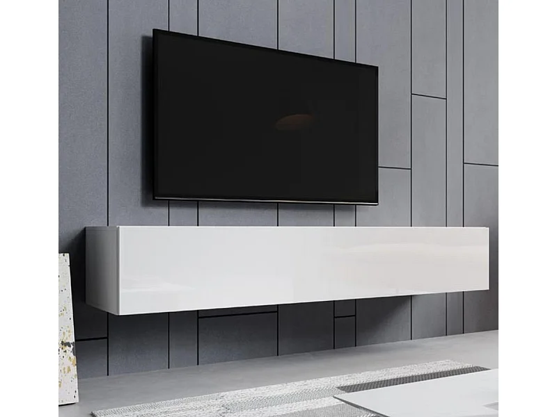 Meuble TV suspendu pour Salon Salle à manger en Blanc 180x40x30cm Aitana M2