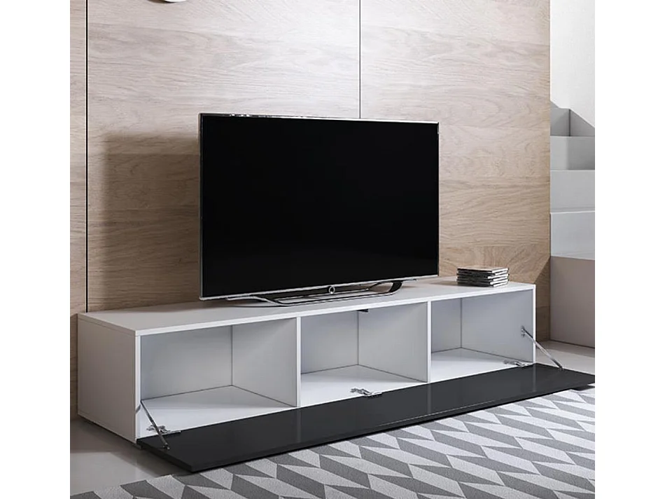 Meuble TV pour Salon Salle à manger en Blanc et Noir 160x40x32cm Luke H2