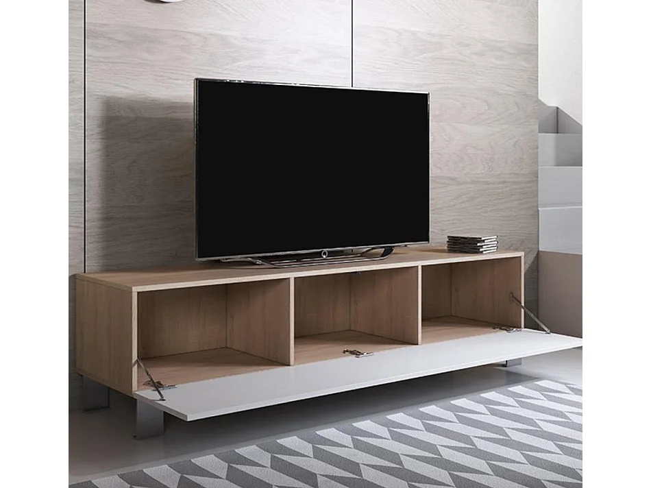 Meuble TV pour Salon Salle à manger en Sonoma et Blanc 160x40x42cm Luke H2