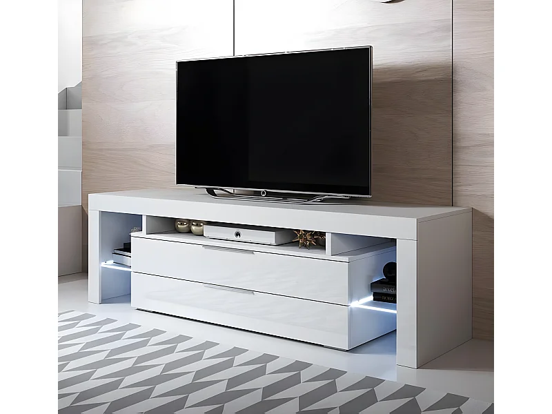 Mueble TV para Salón comedor en Blanco con LED 160x35x53cm Selma
