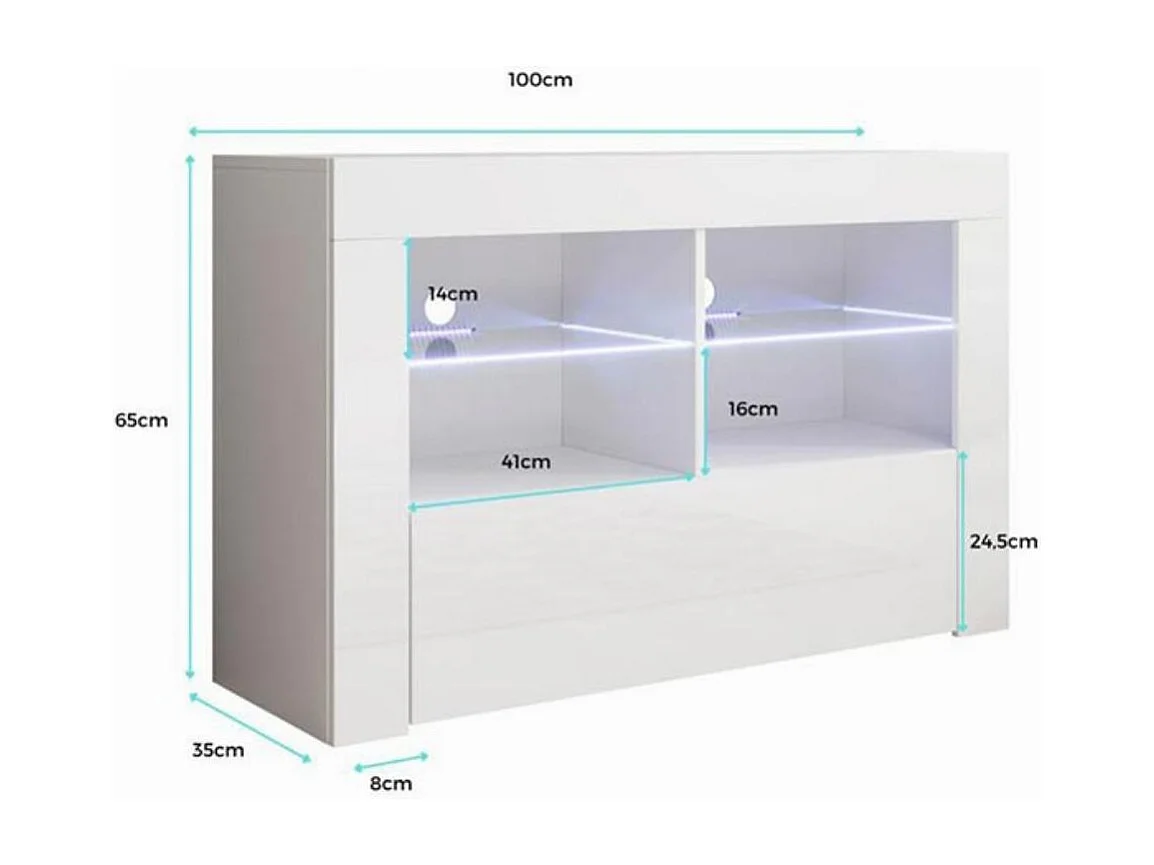 Mueble TV para Salón comedor en Blanco con LED 100x35x65cm Lilian