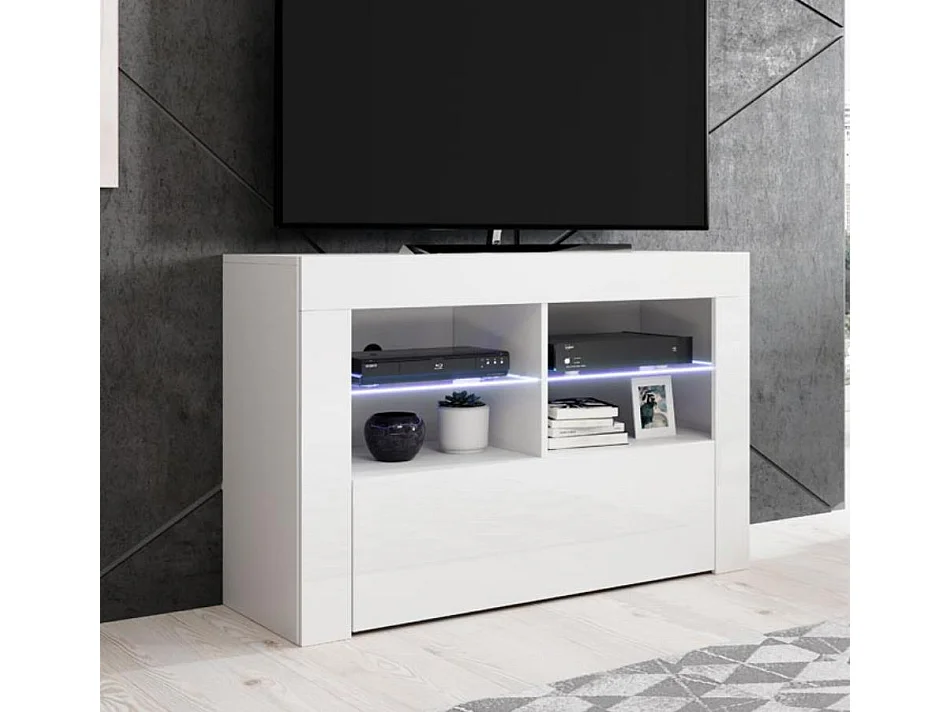 Meuble TV pour Salon Salle à manger en Blanc avec LED 100x35x65cm Lilian