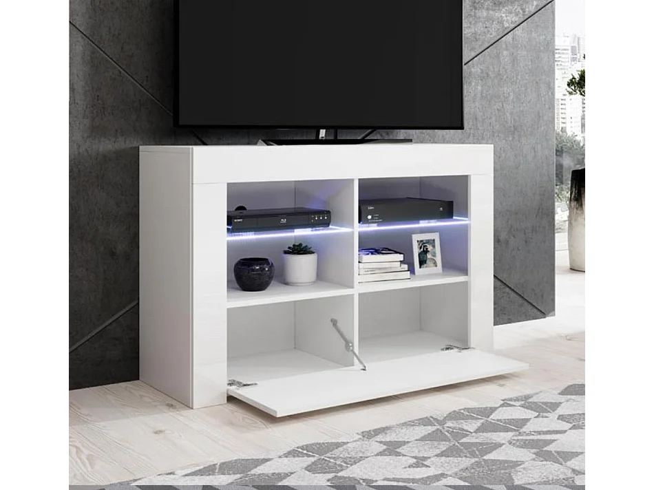 Meuble TV pour Salon Salle à manger en Blanc avec LED 100x35x65cm Lilian